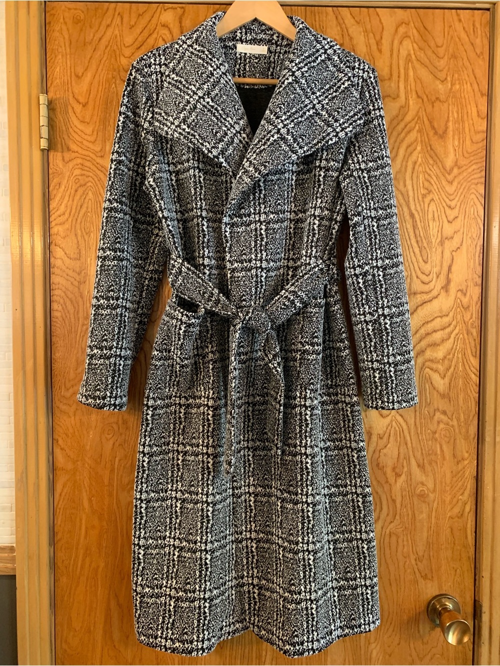 Black & White Plaid Belted -Long Coat